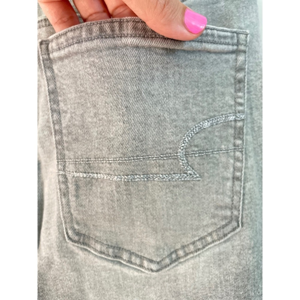 AE Rhinestoned Super High-Waist Baggy-Straight Glacier Gray Raw Hem Strigid Jean - Picture 8 of 16